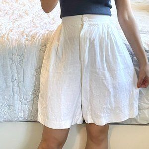 Womens Highwaisted 100% Linen Wide-Leg Vintage White Shorts by Smooth Premier